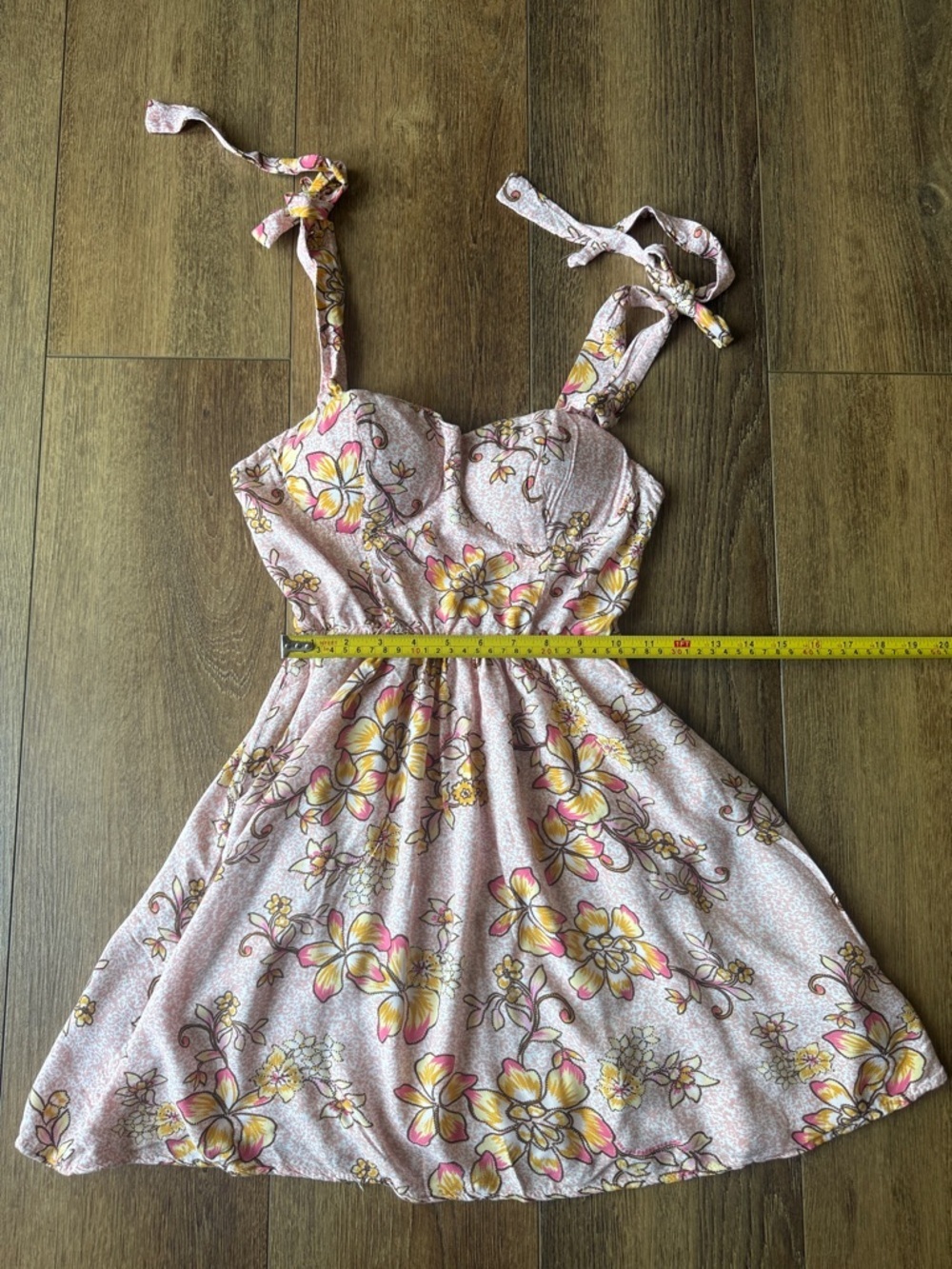 Floral Tie-Shoulder Sundress in Pink and Yellow - Picture 2 of 6